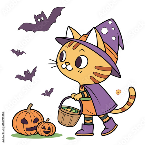 Spooky Fun themed SVG: Playful Bengal Cat with wearing rain boots in a Halloween environment
