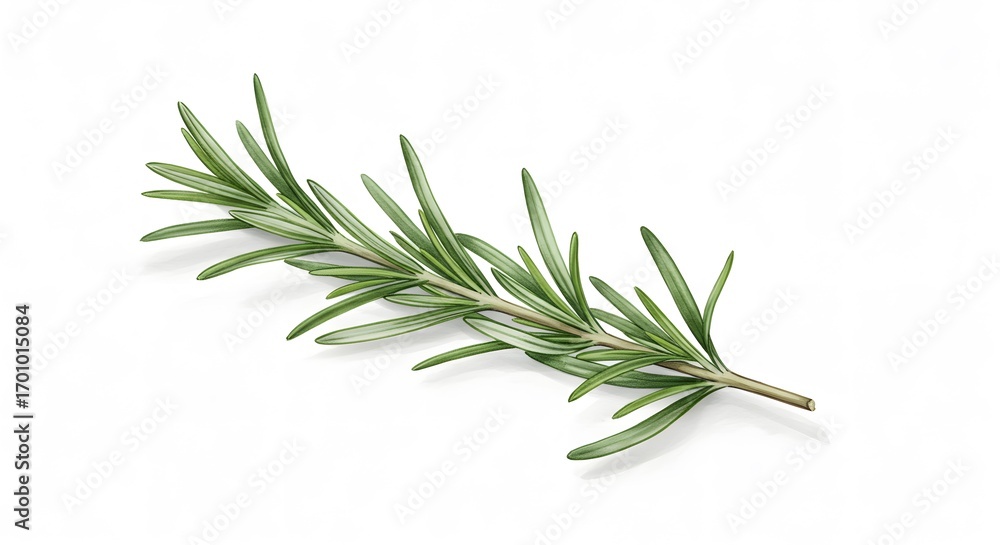 Fototapeta premium Vibrant fresh rosemary sprig with aromatic needles, ideal for culinary and medicinal uses.