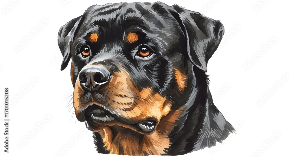 Obraz premium Majestic Rottweiler portrait with intense gaze, a symbol of loyalty and strength