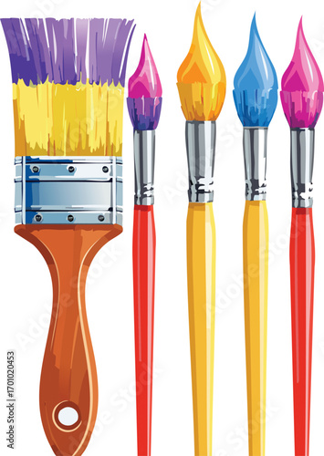 Set of Paintbrushes with Vibrant Colored Tips