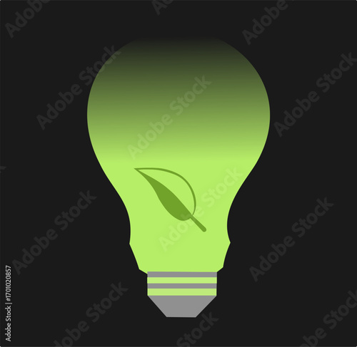 Eco Lightbulb Icon with Leaf — Green Energy Symbol — Vector Illustration