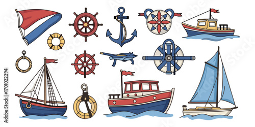 Charming nautical collection featuring sailboats, anchors, and maritime elements perfect for summer designs and coastal decor projects that evoke seaside bliss