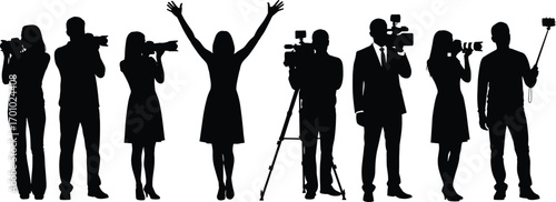 Media and photography silhouettes, camera operators, photographers