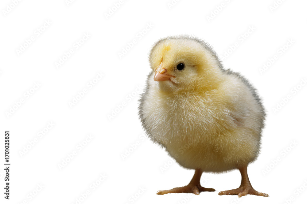 Obraz premium Adorable fluffy yellow chick standing against a transparent background, looking curious. background removed