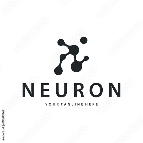 Neuron logo design concept of neuronal cell dna molecule atom with simple minimalist concept as icon symbol illustration template