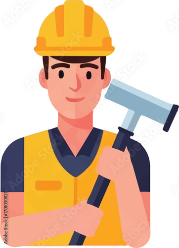 Construction worker holding a tool vector illustration