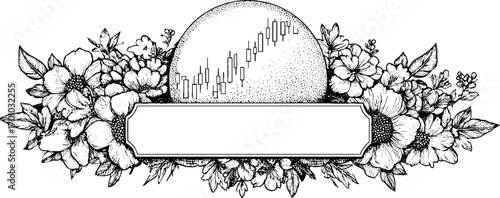 Vintage financial chart with floral ornament design for decorative prints and labels