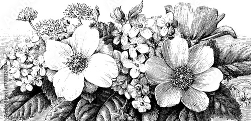 Wallpaper Mural Vintage floral bouquet engraving for retro design Torontodigital.ca