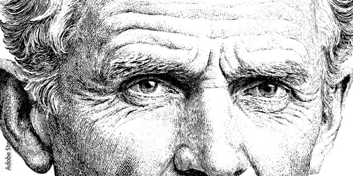 Vintage engraving style illustration of forehead in detailed sketch for retro art design