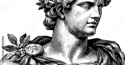 Classical bust in vintage engraving style for art and historical design