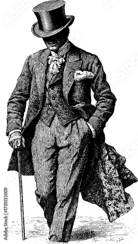 Elegant victorian gentleman in vintage engraving style for classic design projects