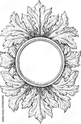 Vintage engraving style illustration of geometric floral design for decorative craft projects