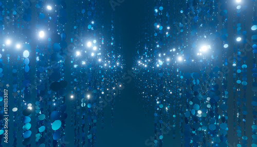 Shiny blue confetti falling creating a festive atmosphere