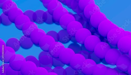 Purple spheres creating lines over a blue background