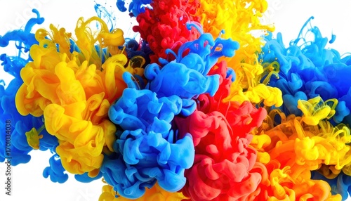 Colorful Abstract Ink Splashes on White Background.