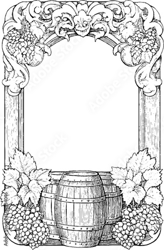 Vintage engraving style illustration of hops and barrel for brewery and beverage design