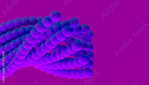 Abstract composition of blue spheres creating dynamic shapes on a purple background