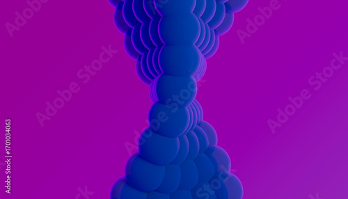 Blue spheres forming an hourglass shape on purple background