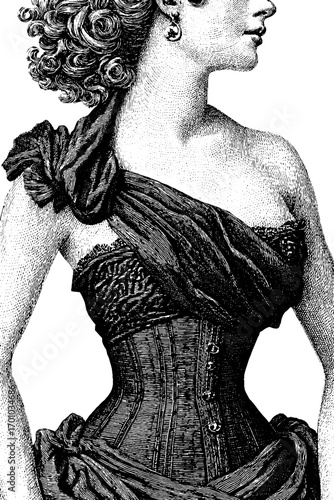 Elegant victorian lady in vintage engraving style illustration for design