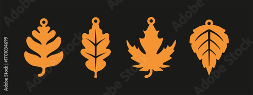 Vector design with fall leaves for earrings, pendant or keychain. Jewelry silhouette laser cut template. Cnc cutting with metal, wood or leather. Leaf hanging bijouterie