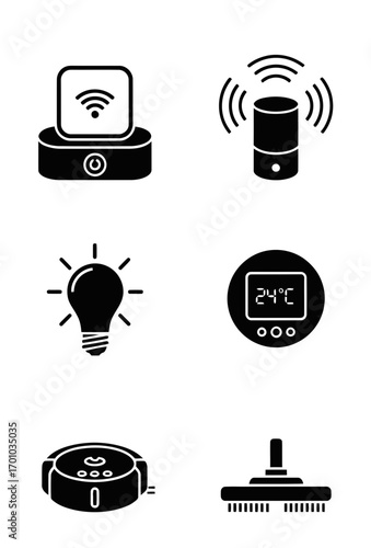 Home automation icon set in minimalist style on transparent background