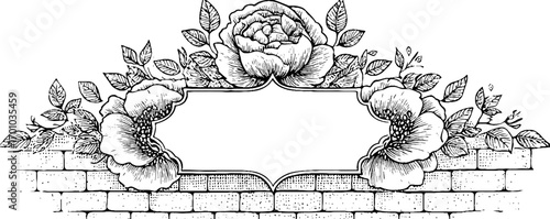 Floral vintage engraving with loft style brick background for label design