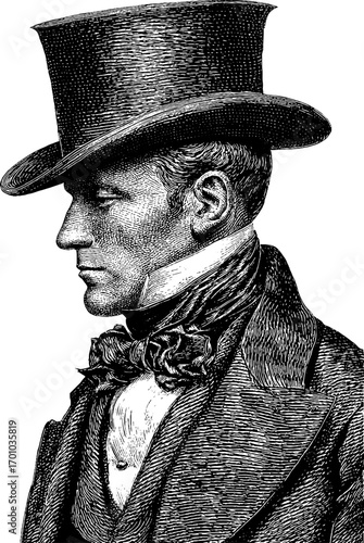 Vintage engraving style portrait of man in elegant attire