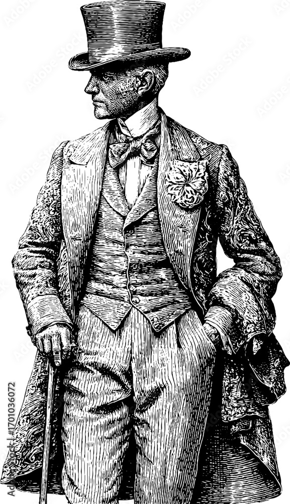 Fototapeta premium Vintage gentleman in engraving style for retro design and decor