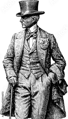 Vintage gentleman in engraving style for retro design and decor