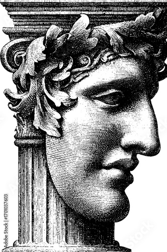 Vintage engraving style of classical opera mask for artistic decor