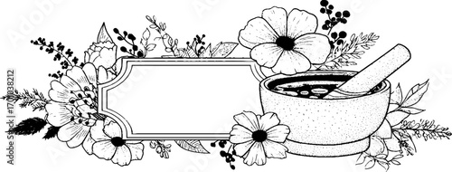 Vintage herbal apothecary design with floral motif for labels or cards