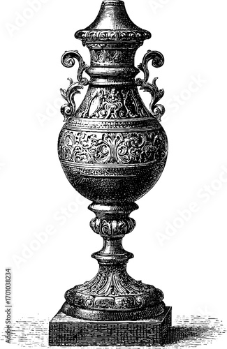Vintage engraving style illustration of ornate pedestal for decorative design
