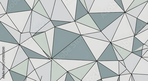 Abstract polygonal geometric pattern with blue and grey triangles forming irregular mosaic for modern seamless background.