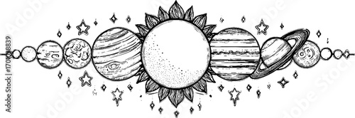 Celestial bodies in vintage engraving style for cosmic themed design
