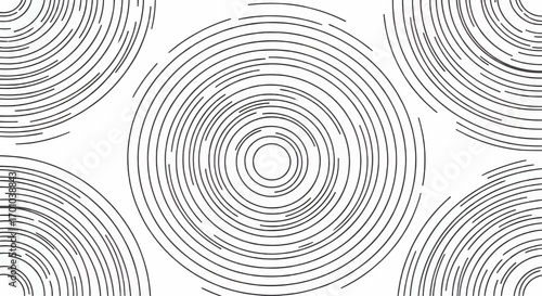 Minimalist concentric circle line pattern background in black and white for modern abstract design and seamless texture use.