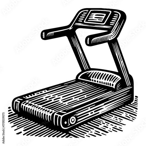 Treadmill Exercise Machine Black and White Outline Line Art Drawing Fitness Equipment Training Device