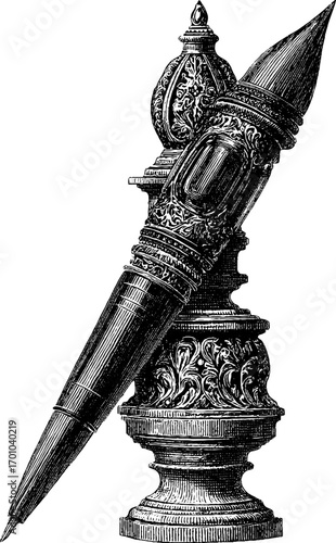 Ornate sceptre in vintage engraving style for historical and decorative design
