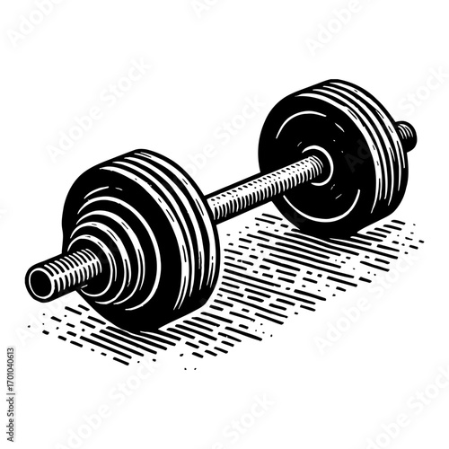 Detailed Heavy Barbell Weight for Strength Training and Gym Workout Black and White Outline Line Art Drawing