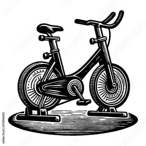 Fitness Exercise Stationary Bike Black and White Outline Line Art Drawing for Home Gym Workout