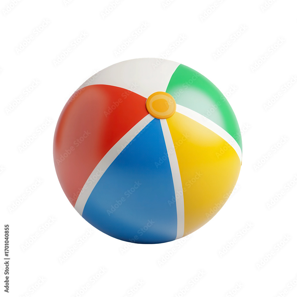 Obraz premium Colorful beach ball with a yellow top and blue and red stripes