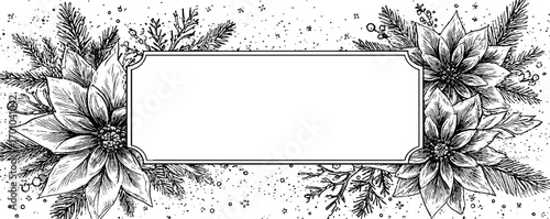 Vintage engraving style illustration of snowflakes and poinsettias for holiday design