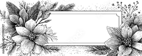Vintage snowflake and floral design for holiday card or winter decoration