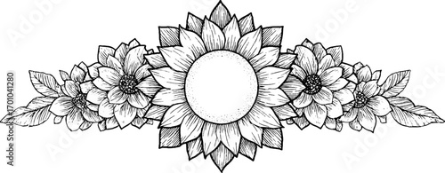 Vintage engraving style floral design with spiral motifs for decorative use