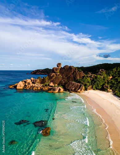 Tropical beach with dramatic rock formations