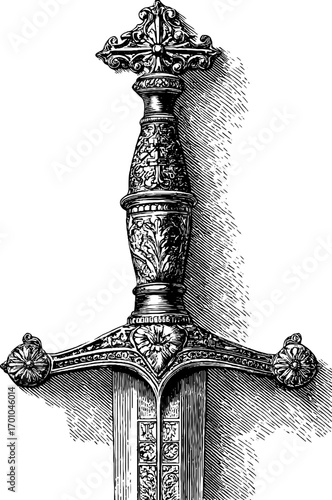 Vintage sword engraving style illustration for design and decoration