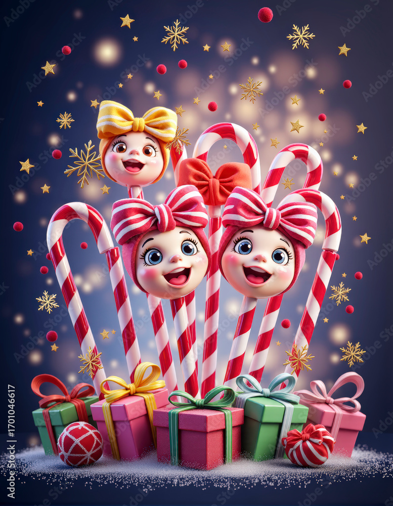Naklejka premium baston, baston naviedño, navida, juguete, conejito, vacaciones, decoraciones, pascua, objeto, celebraciones, árbol, regalo, muñeco de nieve