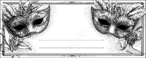 Vintage engraving style theatre masks illustration for event invitations