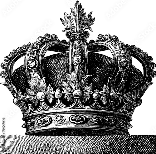 Vintage engraving style tiara illustration for retro design
