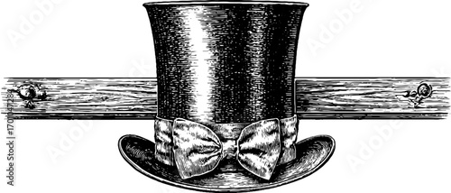 Elegant top hat with bow tie in vintage engraving style for retro design