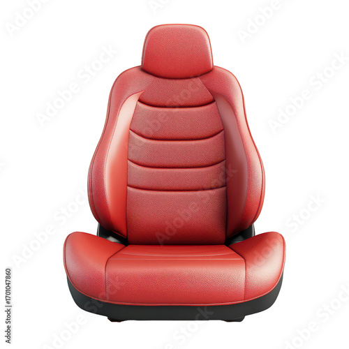 Red leather car seat with a black rim